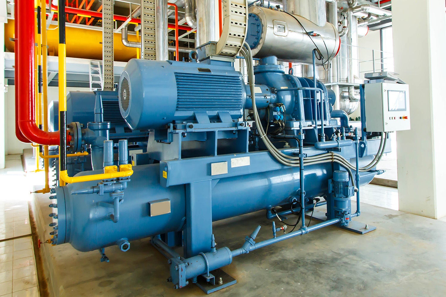 Industrial compressor refrigeration station at manufacturing factory